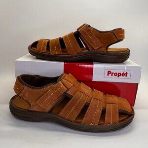 Propet Joseph Brown Fisherman Sandals Mens Size 15M Leather Comfort Hook Loop
